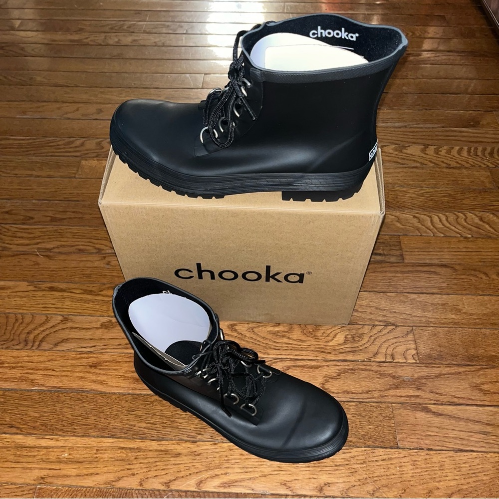 Chooka Ava Lace Up Waterproof Rain Boot Black With Black Laces Women’s Size 10 - Picture 2 of 14